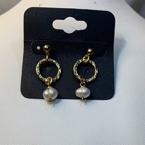 Elegant Gold tone and Real Pearl Drop Dante  Earrings